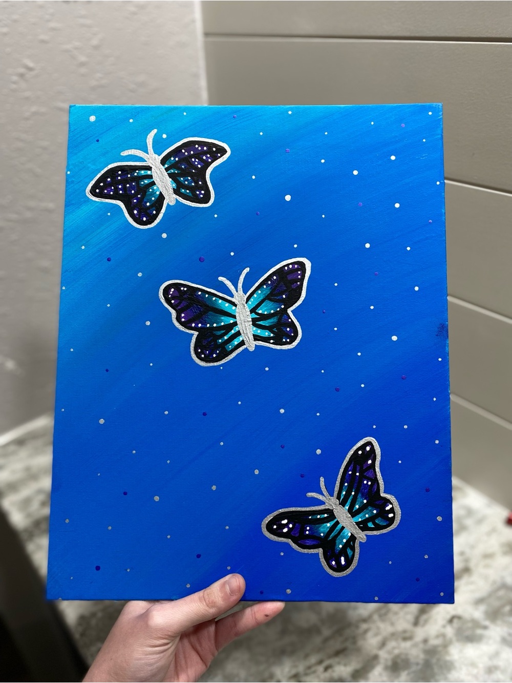 HandCrafted Blue Butterfly Canvas Board Art